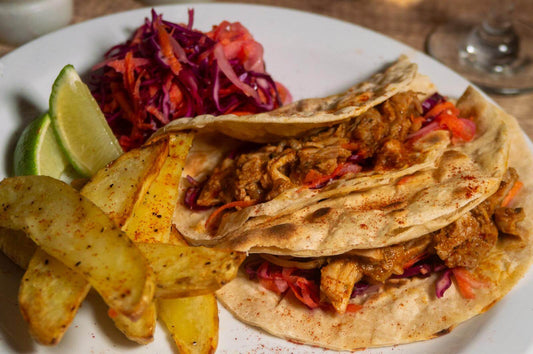 Pulled Chicken Flatbread with tangy slaw