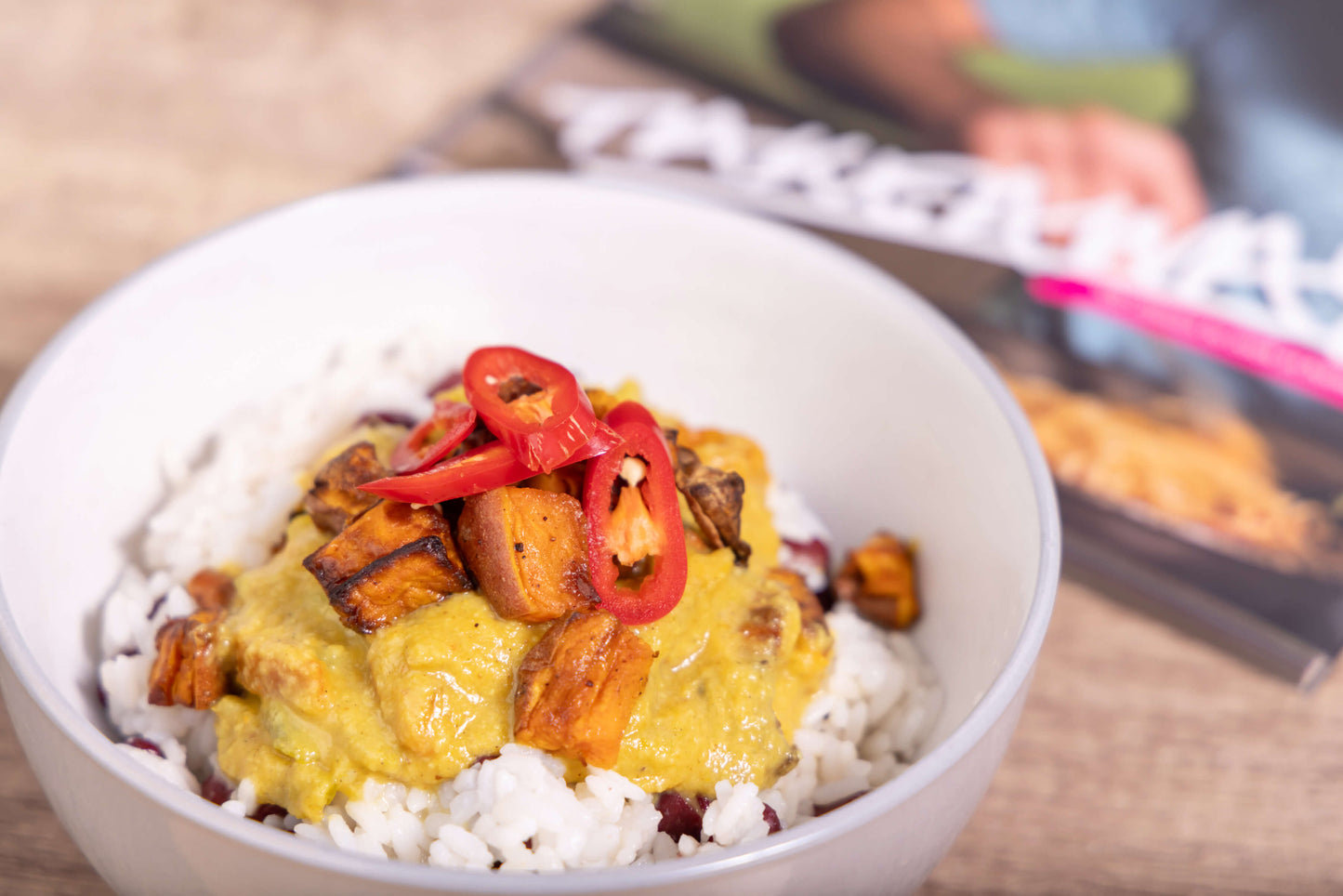 Roasted Sweet Potato Caribbean Curry with Rice & Peas