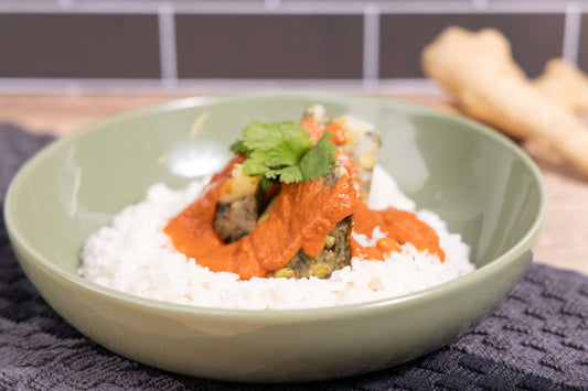 Saag Aloo Squares with Tikka Sauce